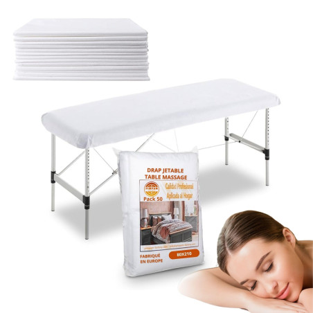PimPam Factory - Drap Jetable Table Massage - 80x210 cm - (Pack de 50) - Usage Unique Hypoallergénique - Drap Non Tissé Jetable