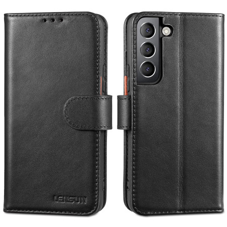LENSUN Coque pour Samsung Galaxy S22 5G, Étui en Cuir Véritable Portefeuille Housse [RFID Blocage] avec Rangements Cartes et Fer