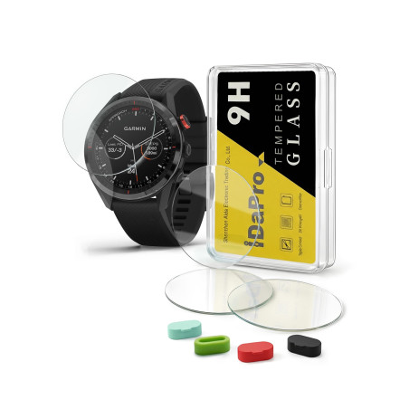 iDaPro [4Pcs Protection d'Ecran pour Garmin Approach S62 Golf+[4Pcs] Bouchons anti-poussière silicone,Verre Trempé,Dureté 9H,Ant