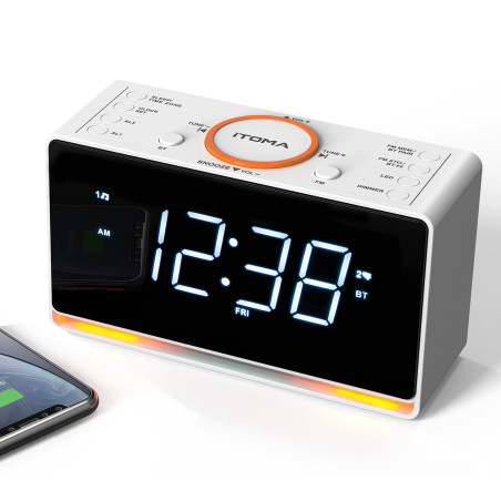 iTOMA Radio-réveil, Affichage LED Blanc 1,4" avec Bluetooth, FM Radio, Double Alarme, Minuterie de Mise en Veille, Répétition, G