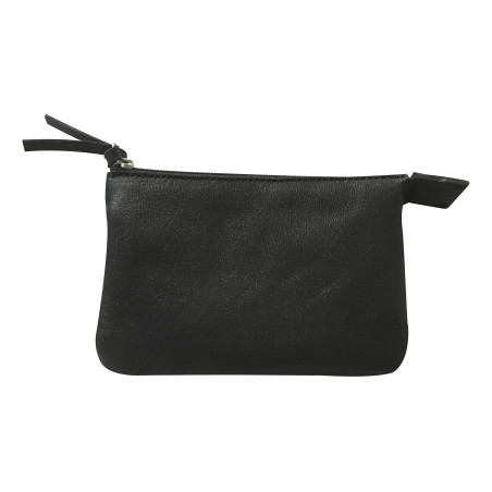 Clairefontaine 410003C - Petite Trousse, Pochette 2 compartiments 13x9 cm en Véritable Cuir d'Agneau, Noir