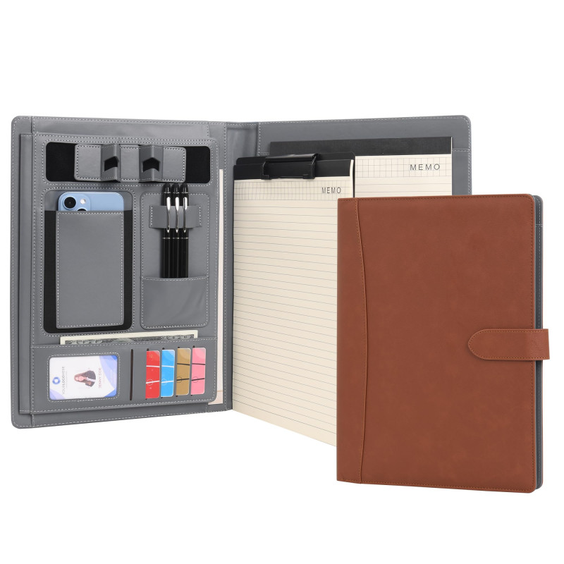 Wason Portefeuille A4 Padfolio Porte-documents en Cuir PU avec Multi-poches Bloc-notes Planchettes Amovible et Support Téléphone Wason Portefeuille A4 Padfolio Porte-documents en Cuir PU avec Multi-poches Bloc-notes Planchettes Amovible et Support Téléphone