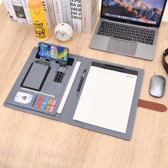 Wason Portefeuille A4 Padfolio Porte-documents en Cuir PU avec Multi-poches Bloc-notes Planchettes Amovible et Support Téléphone