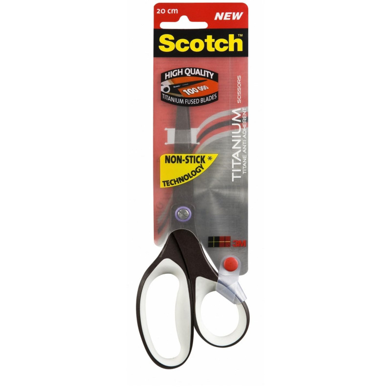 Scotch Ciseaux Titane Non-Adhérents, Noir et Blanc – 20 cm – Garantie à Vie – pour l'École, le Bureau et un Usage Quotidien