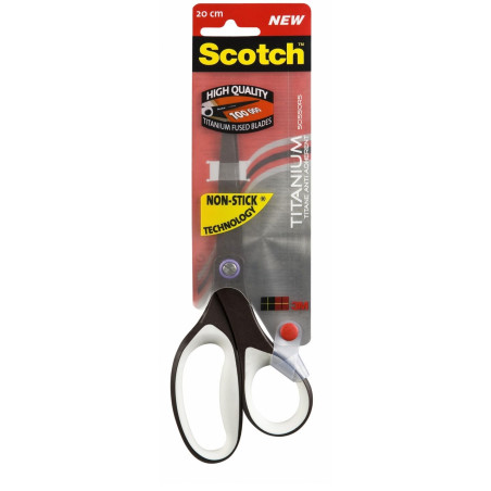 Scotch Ciseaux Titane Non-Adhérents, Noir et Blanc – 20 cm – Garantie à Vie – pour l'École, le Bureau et un Usage Quotidien