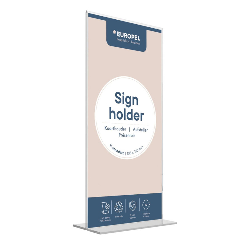 EUROPEL Présentoir de table T-Standard 105 x 210 mm, Acrylique transparent, Support d'affichage double face pour affiches, menus EUROPEL Présentoir de table T-Standard 105 x 210 mm, Acrylique transparent, Support d'affichage double face pour affiches, menus