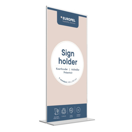 EUROPEL Présentoir de table T-Standard 105 x 210 mm, Acrylique transparent, Support d'affichage double face pour affiches, menus