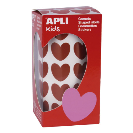 APLI Kids 16731 - Rouleau de 900 gommettes coeurs rouge 20 x 18 mm