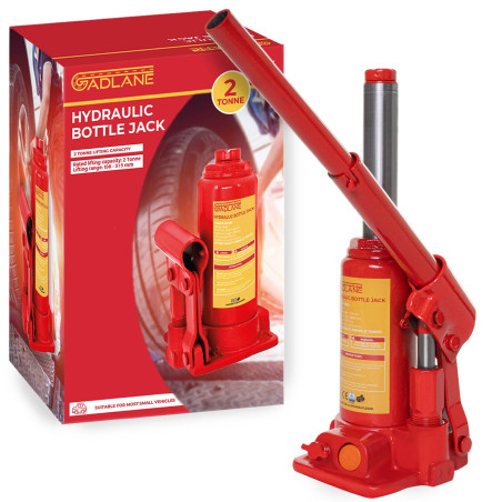 GADLANE Cric Hydraulique 2 Tonnes - Cric Bouteille 2T Puissant et Durable en Alliage d'acier - avec Valve de Surcharge de Sécuri