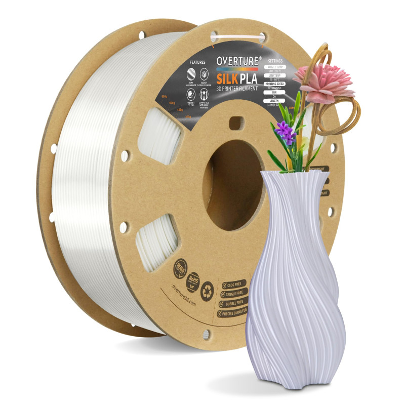 OVERTURE Soie PLA Filament 1.75mm, Bobine de 1kg(2,2lbs), Précision dimensionnelle +/- 0,02 mm (Soie Blanc) OVERTURE Soie PLA Filament 1.75mm, Bobine de 1kg(2,2lbs), Précision dimensionnelle +/- 0,02 mm (Soie Blanc)