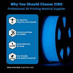 ZIRO Filament D'imprimante 3D PLA PRO 1.75mm qui brille dans le noir Filament 1kg (2.2lb), Précision Dimensionnelle +/- 0.03mm, 