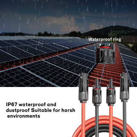 Câble d'Extension de Panneau Solaire,Câble d'Extension Solaire 6mm², Fil de Cordon Photovoltaïque avec Connecteurs Femelle et Mâ
