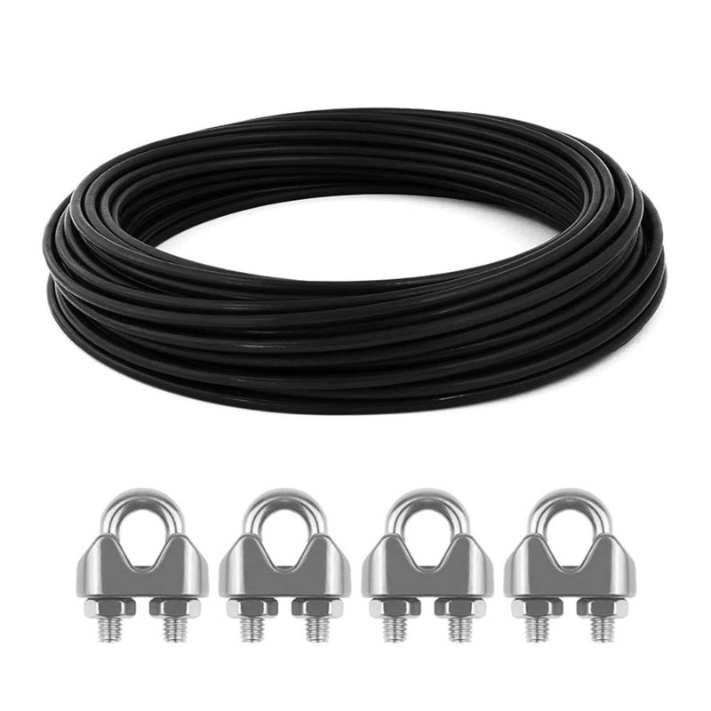 LbsAMP 15M Câble en Acier 3mm Noir PVC avec 4 Serre-Câbles Acier Câble Métallique en Acier Inoxydable pour Fil Métallique Gainé LbsAMP 15M Câble en Acier 3mm Noir PVC avec 4 Serre-Câbles Acier Câble Métallique en Acier Inoxydable pour Fil Métallique Gainé
