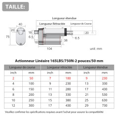 Justech Moteur Linéaire Actionneur Réglable Ouvre-porte 12V DC 750N 50mm Technologie Linéaire Moteur électrique Vérin Moteur à C