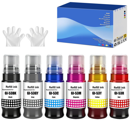 SHUOLEI GI-53 GI53 Compatible Bouteilles d'encre Remplacement pour Canon GI-53 GI53 Compatible pour Canon PIXMA G650 G550 (6-Pac