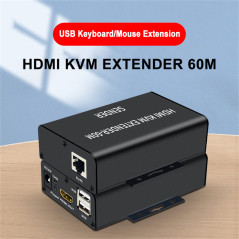 1080P HDTV 60M KVM Extender HDMI-Compatible USB-A Clavier Souris 3.5mm AUX Alliage d'aluminium sur CAT6 RJ45 LAN Ethernet Extend