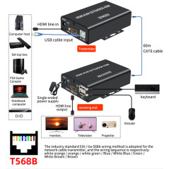 1080P HDTV 60M KVM Extender HDMI-Compatible USB-A Clavier Souris 3.5mm AUX Alliage d'aluminium sur CAT6 RJ45 LAN Ethernet Extend