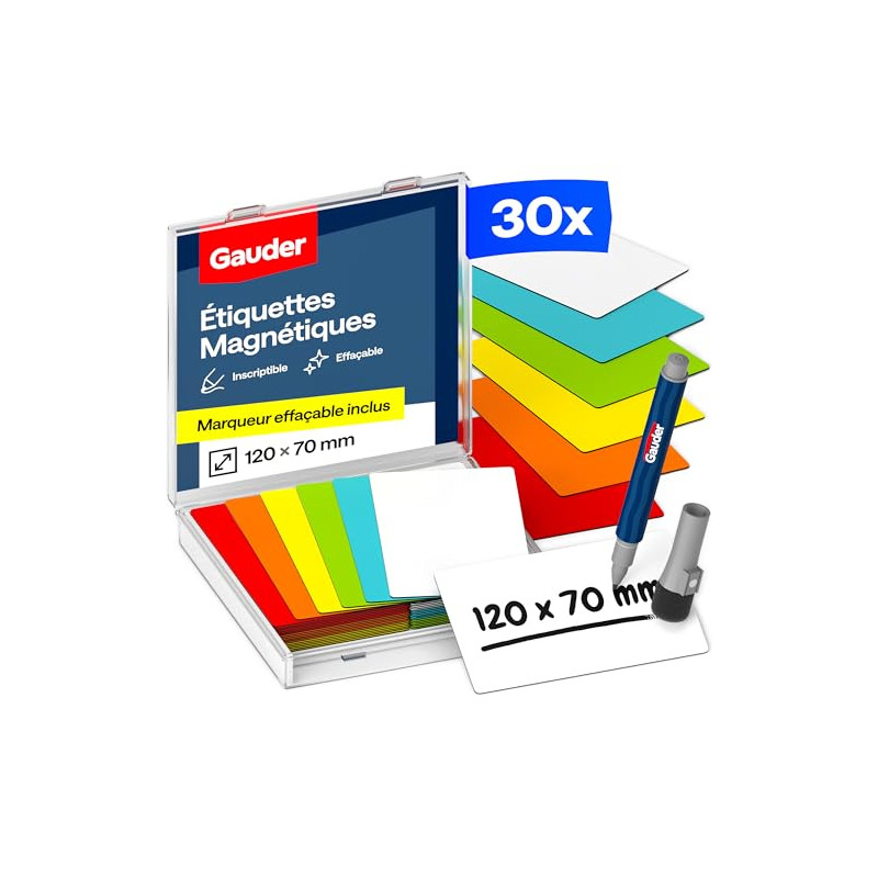 GAUDER Étiquettes Magnétiques Inscriptibles | (120 x 70 mm) Cartes Magnétiques Effaçables | Pour Tableaux Kanban et Blanc GAUDER Étiquettes Magnétiques Inscriptibles | (120 x 70 mm) Cartes Magnétiques Effaçables | Pour Tableaux Kanban et Blanc