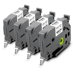 4X Pristar 6mm x 8m Compatible pour Brother TZe-211 TZe211 TZ-211 TZe 6mm Noir sur Blanc Laminé Cassette pour Brother PT-H100LB
