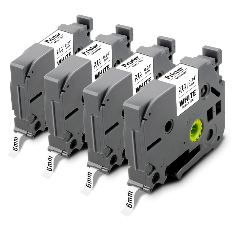 4X Pristar 6mm x 8m Compatible pour Brother TZe-211 TZe211 TZ-211 TZe 6mm Noir sur Blanc Laminé Cassette pour Brother PT-H100LB 
