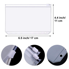 Lot de 15 pochettes en plastique, format A6, 6 trous, avec fermeture à glissière, étanche, pour documents, carnets, cartes