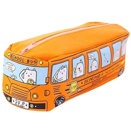 Onero Étui à Crayons en Toile en Forme de Bus Scolaire, Trousse d'autobus Scolaire Mignonne, Bus Creative Grande Trousse à Crayo
