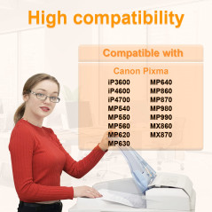D&C CLI 521 Cartouches d'encre compatibles pour Canon CLI-521 BK pour Canon Pixma IP3600 IP4600 IP4600X IP4700 MP540 MP550 MP560