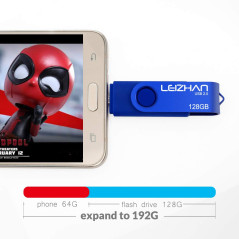LEIZHAN Clé USB 128Go USB 2.0 OTG 2 en 1 Flash Drive Mémoire Stick pour PC Ordinateur Portable Android Smartphone Tablette-Bleu