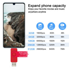 Clé USB 256 Go, 2 en 1 USB 3.0 Mémoire Stick Double Port OTG Pivotant U Disque avec Port Micro USB pour Smartphone Android, Tabl
