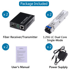 SFP+LC SM Dual A Pair de 1,25 G/s Bidi Gigabit Single Mode Convertisseur multimédia avec 2 modules émetteur-récepteur Bidi SFP L