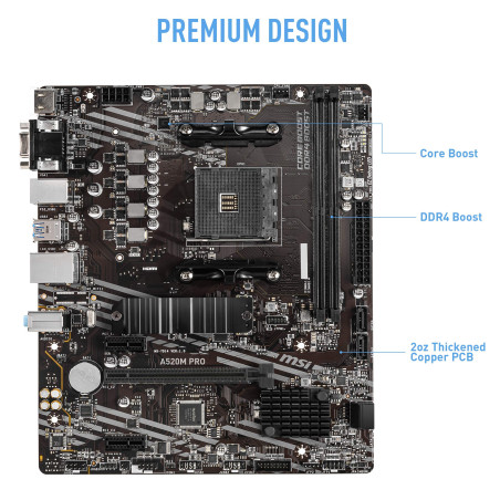 MSI A520M Pro Carte mère AMD A520 Emplacement AM4 Micro ATX