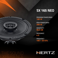 Hertz SX 165 Neo Haut-parleurs Coaxiaux 2 Voies 165 mm, 200 W, Tweeter Intégré 35 mm, Woofer Papier Pressé Hydrofuge, Aimant Néo