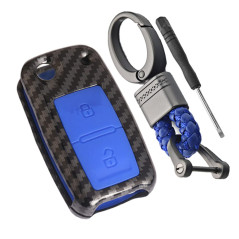 Happyit Coque en Fibre de Carbone ABS + étui en Silicone pour Clé de Voiture fit pour VW Volkswagen Amarok Polo Golf 4 5 6 MK4 B