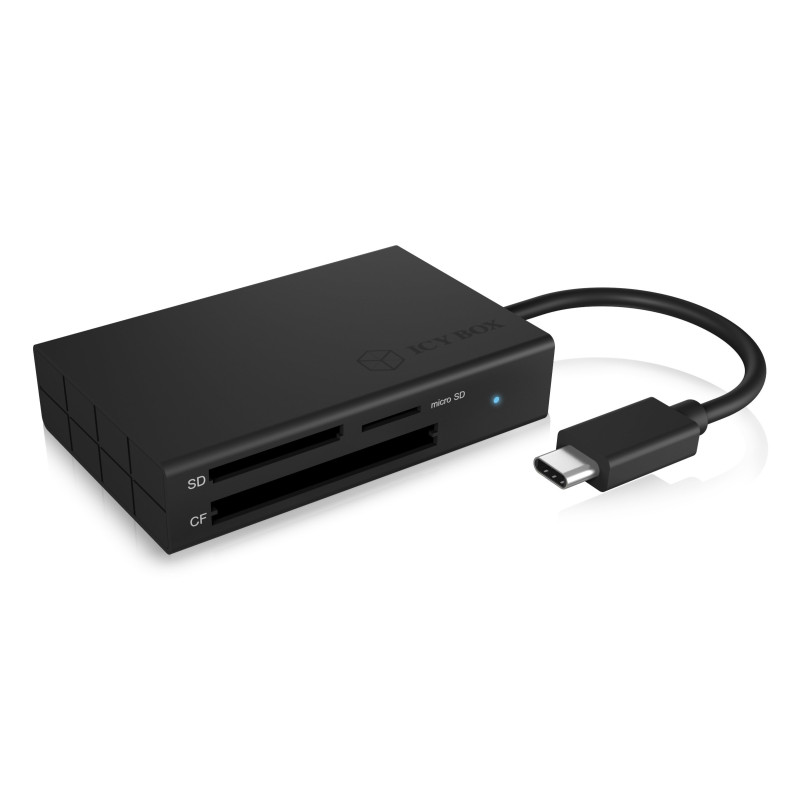 ICY BOX 3X USB-C Lecteur de Carte pour Cartes mémoire CF, SD et microSD, UHS-II, SD 4.0, USB 3.0, Multi-LUN, Aluminium, Noir ICY BOX 3X USB-C Lecteur de Carte pour Cartes mémoire CF, SD et microSD, UHS-II, SD 4.0, USB 3.0, Multi-LUN, Aluminium, Noir