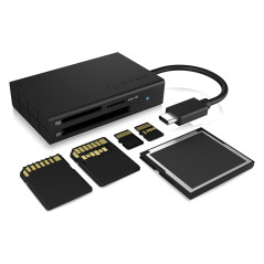 ICY BOX 3X USB-C Lecteur de Carte pour Cartes mémoire CF, SD et microSD, UHS-II, SD 4.0, USB 3.0, Multi-LUN, Aluminium, Noir