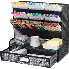 Vikmyer Organisateur de Bureau en Maille Multifonctionnel Noir pour Papeterie et Bureau, 9 Compartiments, 10,6 x 3,9 x 8 Pouces