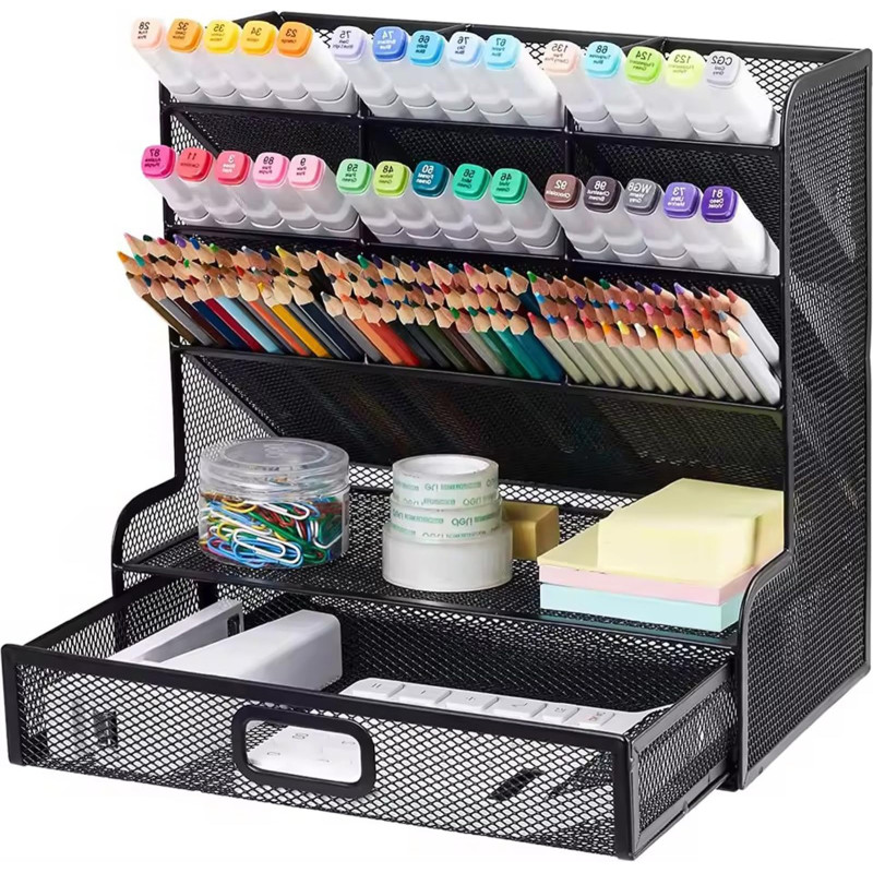 Vikmyer Organisateur de Bureau en Maille Multifonctionnel Noir pour Papeterie et Bureau, 9 Compartiments, 10,6 x 3,9 x 8 Pouces Vikmyer Organisateur de Bureau en Maille Multifonctionnel Noir pour Papeterie et Bureau, 9 Compartiments, 10,6 x 3,9 x 8 Pouces