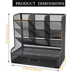 Vikmyer Organisateur de Bureau en Maille Multifonctionnel Noir pour Papeterie et Bureau, 9 Compartiments, 10,6 x 3,9 x 8 Pouces