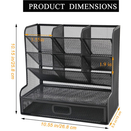Vikmyer Organisateur de Bureau en Maille Multifonctionnel Noir pour Papeterie et Bureau, 9 Compartiments, 10,6 x 3,9 x 8 Pouces