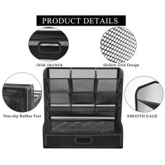 Vikmyer Organisateur de Bureau en Maille Multifonctionnel Noir pour Papeterie et Bureau, 9 Compartiments, 10,6 x 3,9 x 8 Pouces