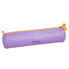 RHODIA 318899C - Trousse Ronde Iris - 21,5 x 5,5 cm - Coutures Véritables Orange - Intérieur Jersey Ivoire - Simili Cuir - Range