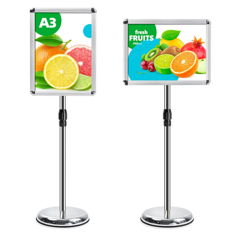 VAIIGO A3 porte - affiche réglable - cadre en aluminium - menu - annonce interchangeable - sécurité et base ronde stable (argent VAIIGO A3 porte - affiche réglable - cadre en aluminium - menu - annonce interchangeable - sécurité et base ronde stable (argent