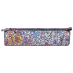 Clairefontaine 410107C -Trousse Scolaire Ronde motif Fleurs Effet écailles Ø5,5x22 cm en Véritable Cuir d'Agneau - Fourniture Sc