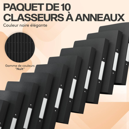 ACROPAQ - 10 x Classeur souple A4 | 2 anneaux | Avec étiquettes de dos, Dos de 3,5 cm, Couleur Nuit de la collection Nature - Pe