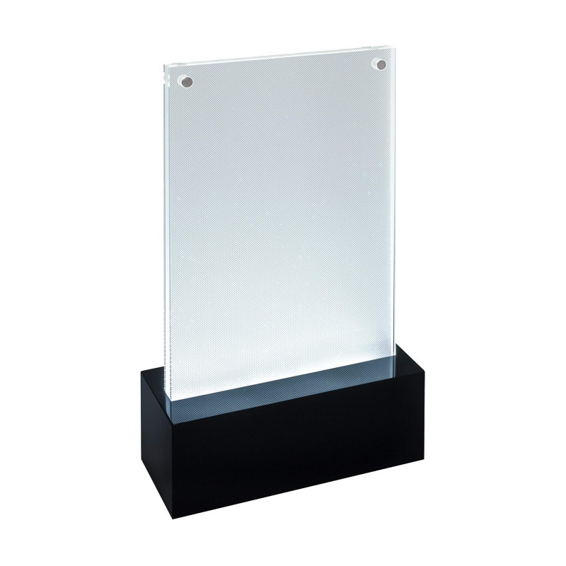 SIGEL TA423 Présentoir de table LED pour A6, présentation double face à illuminer, transparent/noir, acrylique