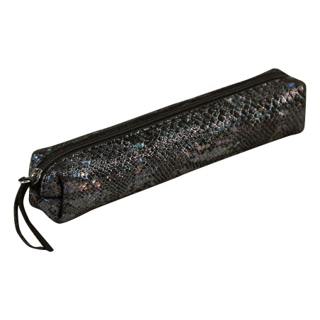 Clairefontaine 410022C - Petite Trousse Slim Céleste 19,5x2,5x4 cm en Véritable Cuir d'Agneau, Serpent Noir