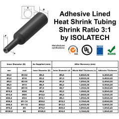 ISOLATECH Gaine thermorétractable au mètre noire avec adhésif Ø 8mm 3 mètres Kit 3:1 Polyoléfine pour l'isolation de câbles Conn