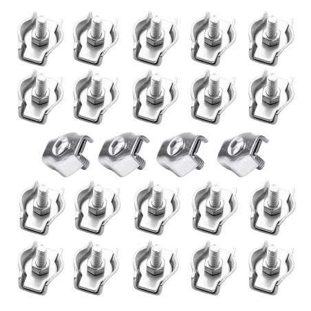 SyiXute 24 Pièces Pince Câble Métallique,Serre-Câble M3,Clips de Câble en Acier Inoxydable Pour Câble D’Acier 3mm,Simplex Clips 