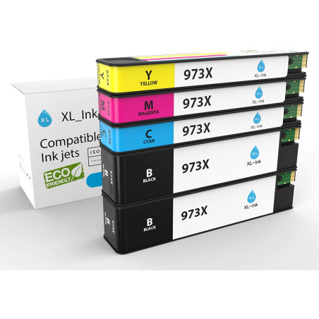 XL-Ink Cartouches d'encre compatibles avec HP 973x / HP973x Pack économique de 5 (CMY + 2X BK : HP 2X L0S07AE, F6T81AE, F6T82AE,