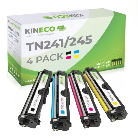 Kineco Pack de 4 Cartouches de Toner Compatible avec Brother TN241 TN245 HC Noir, Cyan, Magenta, Jaune DCP-9020 CDW HL-3140 CW H